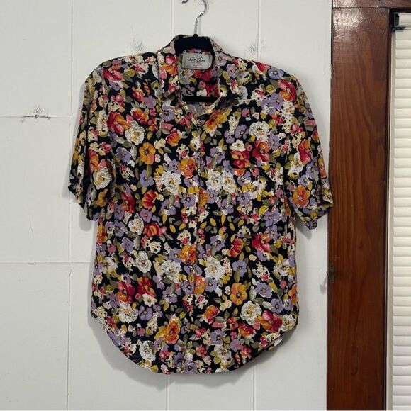 Vintage Just Class Floral Button Down Women’s Shirt Shoulder Pads Size Small - Picture 1 of 4